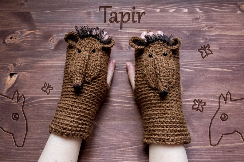 Tapir Fingerless Gloves Handmade Free Shipping Worldwide image 1