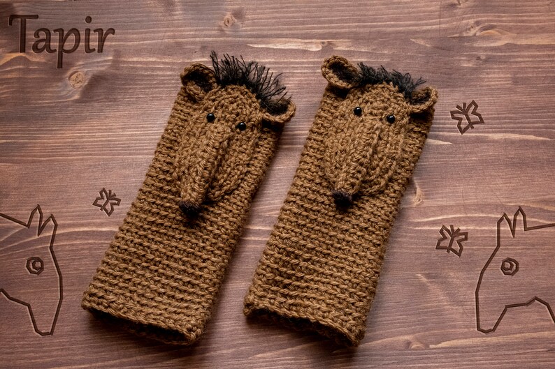 Tapir Fingerless Gloves Handmade Free Shipping Worldwide image 3