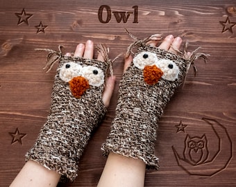 Owl Fingerless Gloves ~ Handmade ~ Free Shipping Worldwide