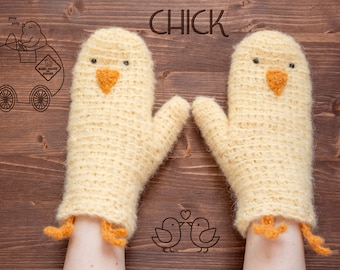 Chick Baby Chicken Mittens / Gloves ~ Handmade ~ Free Shipping Worldwide