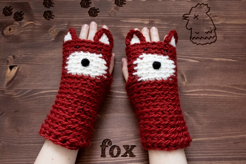 Fox Fingerless Gloves Handmade Free Shipping Worldwide image 1