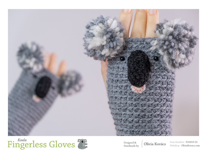 Koala Fingerless Gloves  Handmade  Free Shipping Worldwide image 1