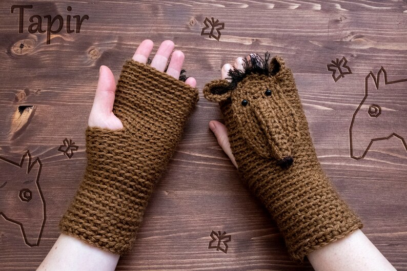 Tapir Fingerless Gloves Handmade Free Shipping Worldwide image 2