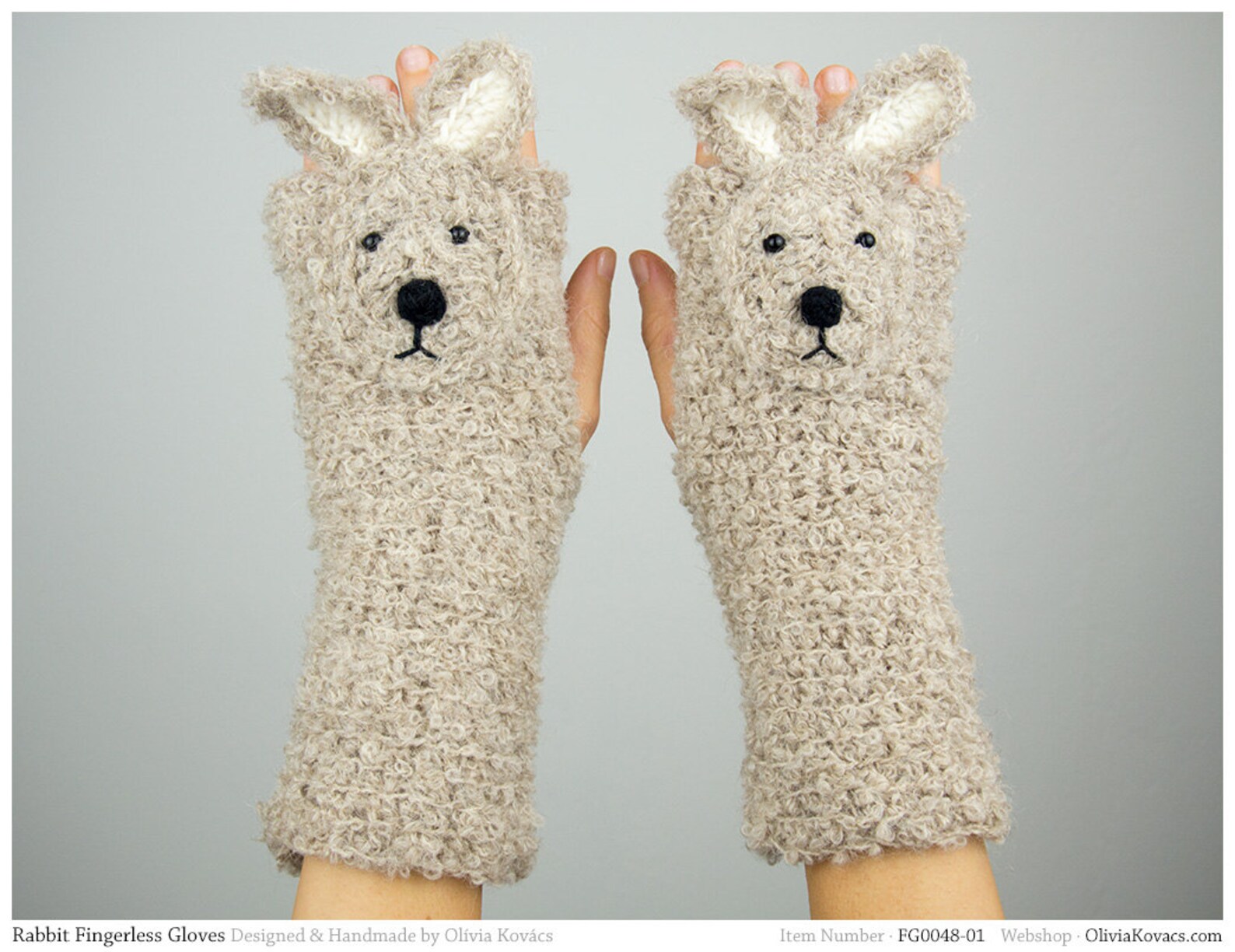 Rabbit / Bunny Fingerless Gloves Beige Handmade Free Etsy