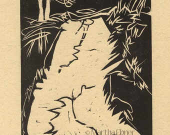 Woodcut Print of Maine, 'Back from Burnt Head' Trail on Monhegan Island