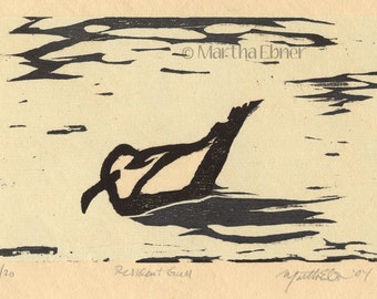 Bird Woodcut Print "Resident Gull" on Monhegan Island