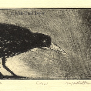Bird Print Etching of &quot;Crow&quot;