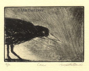 Bird Print Etching of "Crow"