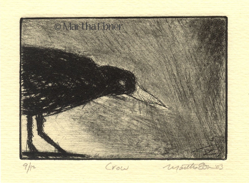 Bird Print Etching of Crow image 1
