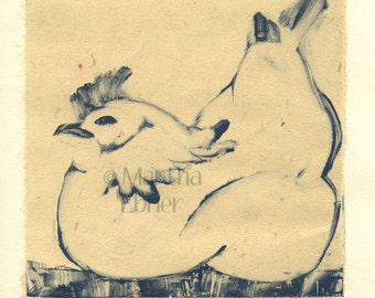 Bird Monotype Print "Chicken at Rest"