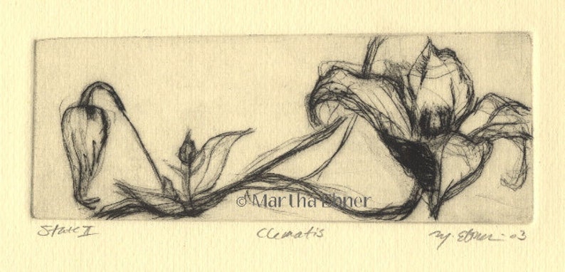 Flower Drypoint Print Clematis image 1