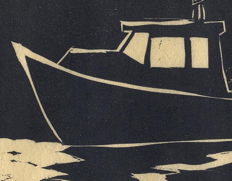 Lobster Boat Woodcut Print of Maine Lobster Boat on Monhegan Island image 2