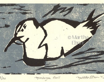 Bird Woodcut Print "Monhegan Gull' Seagull