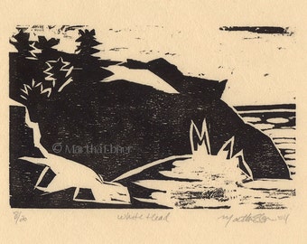 Woodcut Maine Print "Whitehead" on Monhegan Island