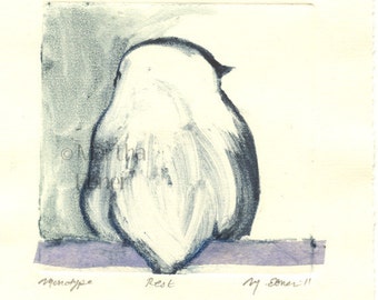 Original Bird Print "Rest", monotype with Chin Collé