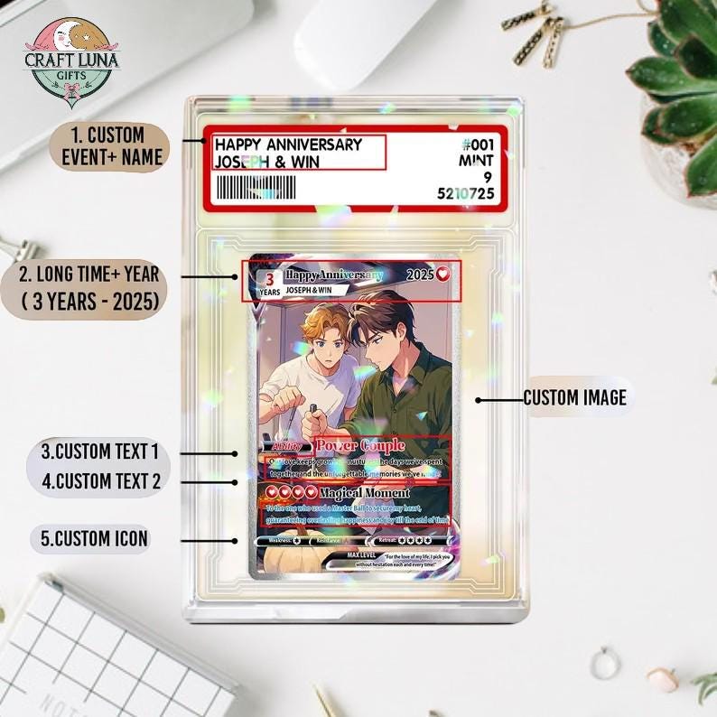 Personalized Poke Love Acrylic Card, Custom Anime Couple Gift With ...