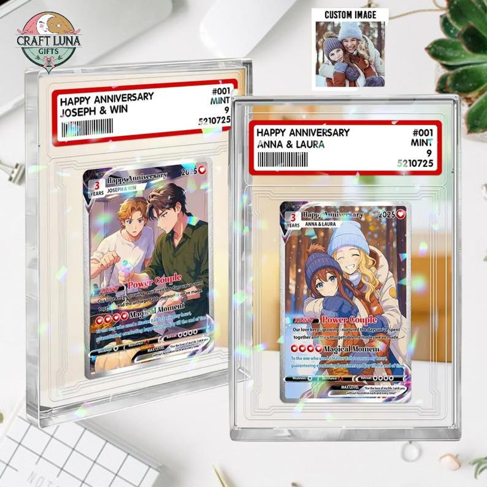 Personalized Poke Love Acrylic Card, Custom Anime Couple Gift With ...