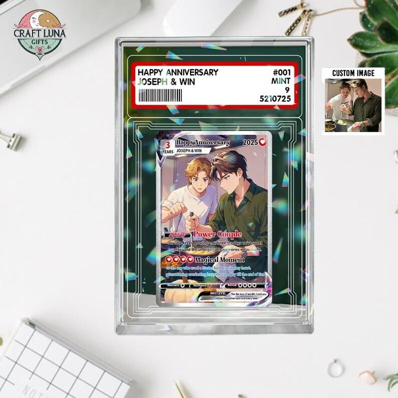 Personalized Poke Love Acrylic Card, Custom Anime Couple Gift With ...