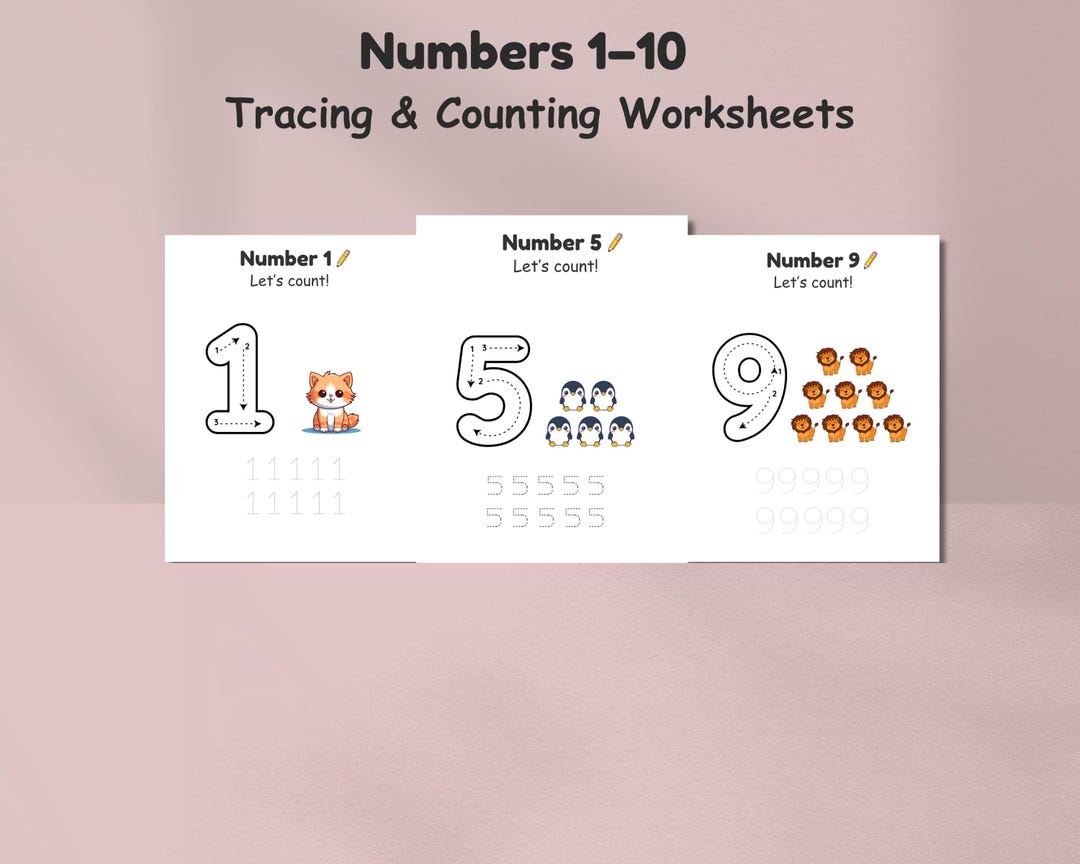 Numbers 1–10 Tracing & Counting Worksheets | Preschool Number Tracing ...