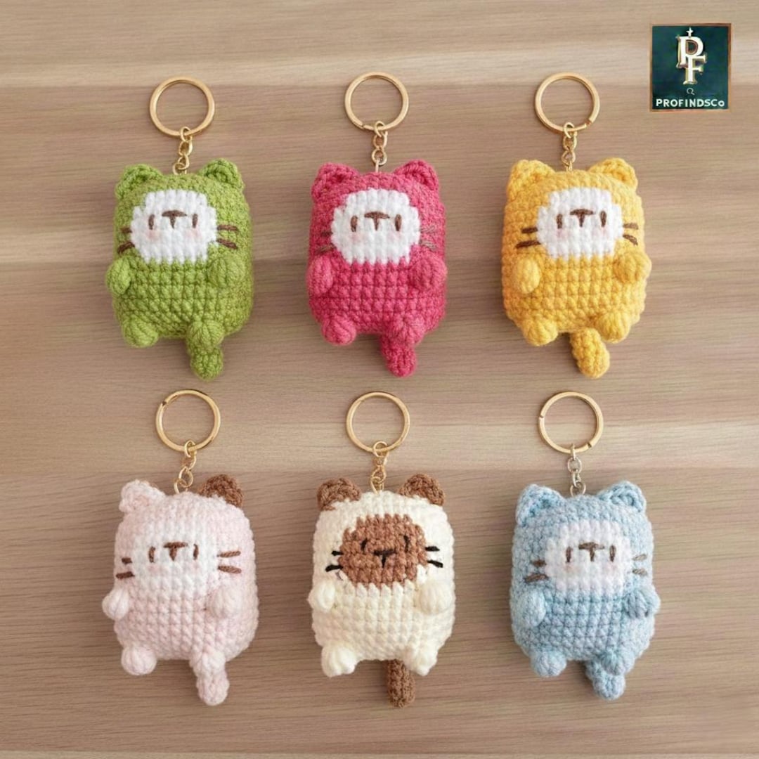 Handmade Crochet Cat Keychain, Cute Amigurumi Kitty Keyring, Gift for ...