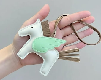 Handmade Leather Pegasus Bag Charm, Leather Horse Charm, Winged Pony Leather Keyring,Backpack Accessory