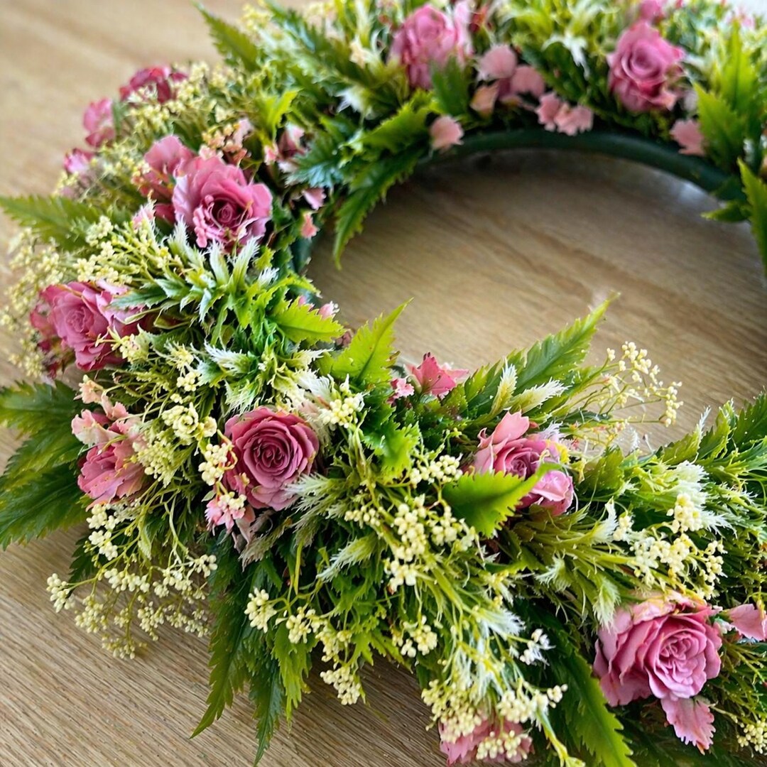 Pink Rose Spring Wreath, Green Front Door Wreath for Farmhouse Decor - Etsy