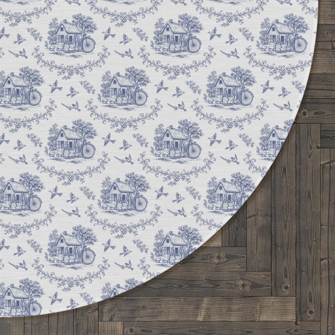 Blue Toile Floral Pattern Round Rug | Vintage Cottage Decor - Etsy