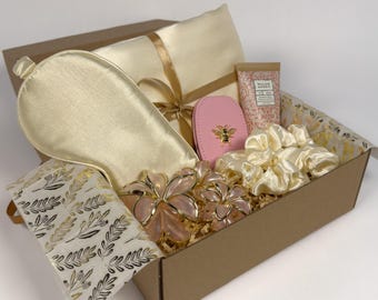 Soft Moments Gift Box for Her – Satin Pillowcase Sleep Mask Scrunchies | Mother's Day Gift Nurse Caregiver Canada