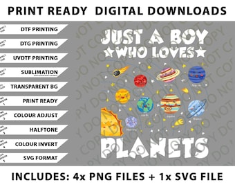Just A Boy Who Loves Planets Solar System Space Science Geek Png Bundle, Digital Downloads