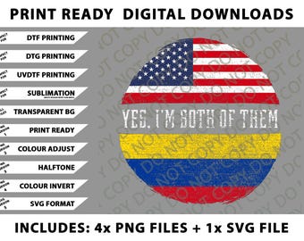 Half American Half Colombian Usa Flag Colombia Heritage Dna Png Bundle, Digital Downloads
