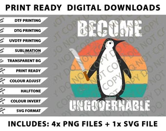 Become Ungovernable Meme - Funny Penguin Meme Retro Vintage Png Bundle, Digital Downloads