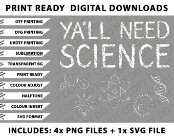 Y’All Need Science Chalk School Teacher Student Men Women Png Bundle, Digital Downloads
