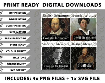 Funny Russian Literature Meme Joke English Teacher Student Png Bundle, Digital Downloads
