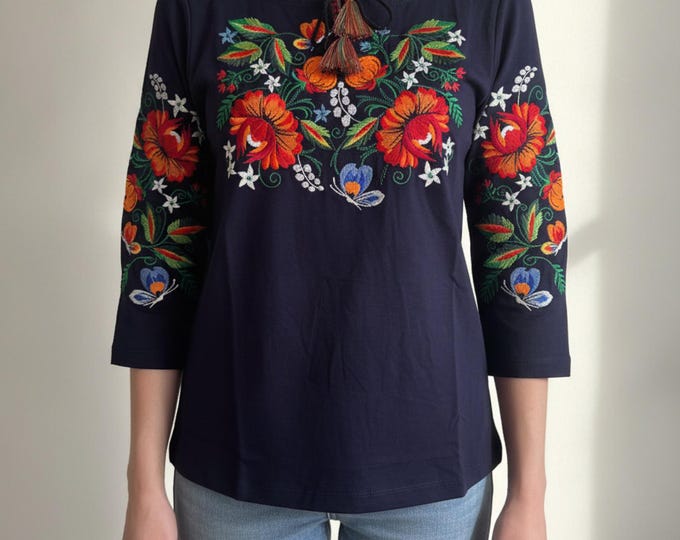 Ukrainian Embroidered Petrikivka Style Long-sleeve