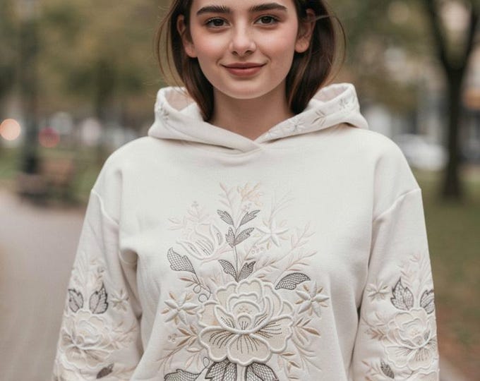 Elegant Embroidered Floral Hoodie: Comfortable Chic