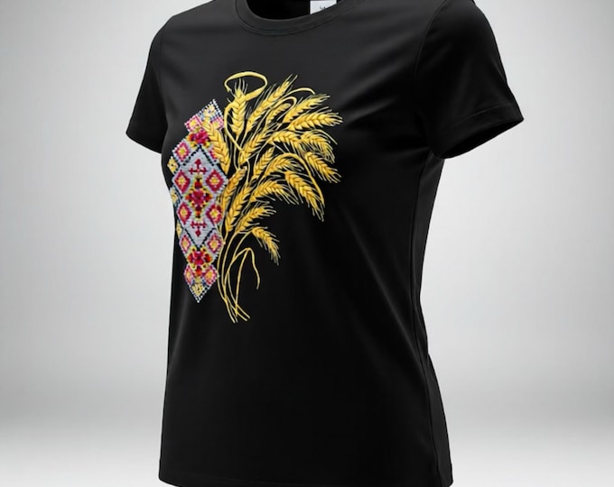 Ukrainian Embroidered Cotton Black Tshirt
