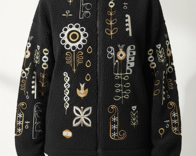 Ukrainian Embroidered Fur Сoat Wool Coat
