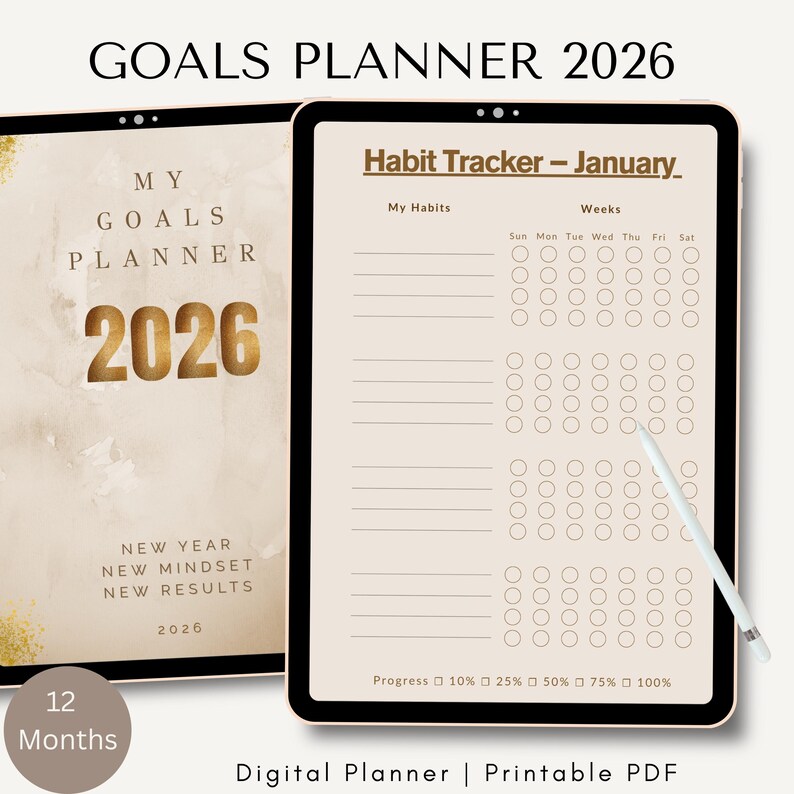 2026 Goals Planner Printable PDF | Digital Goal Setting Planner ...