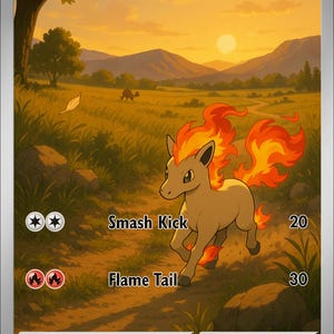 Ponyta - Pokemon Custom Fan Art Ręcznie Robiona Karta
