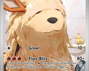 Arcanine - Pokemon Custom Fan Art Hand Made Card