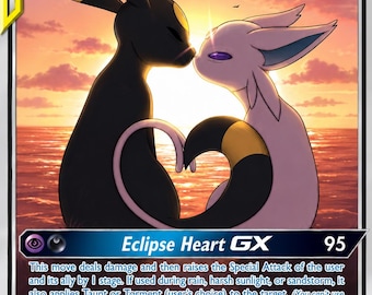 Umbreon & Espeon GX - Carta Pokémon personalizzata con fan art, realizzata a mano