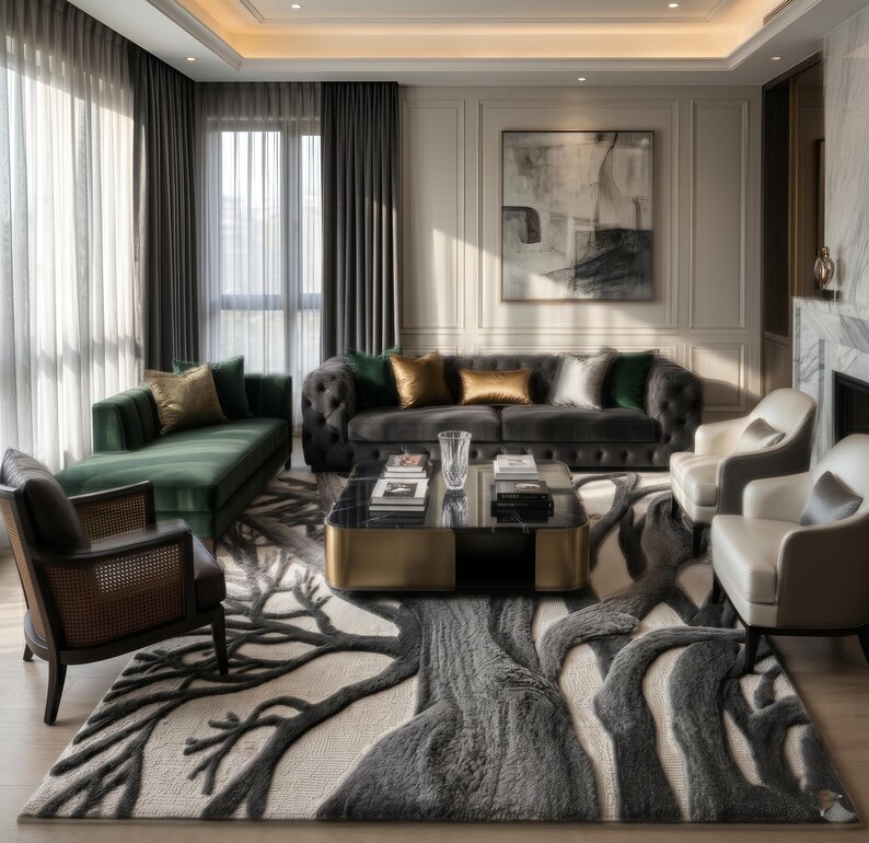 Buy 3D Textured Tree Rug, Hand-tufted Monochrome Woodland Carpet ...