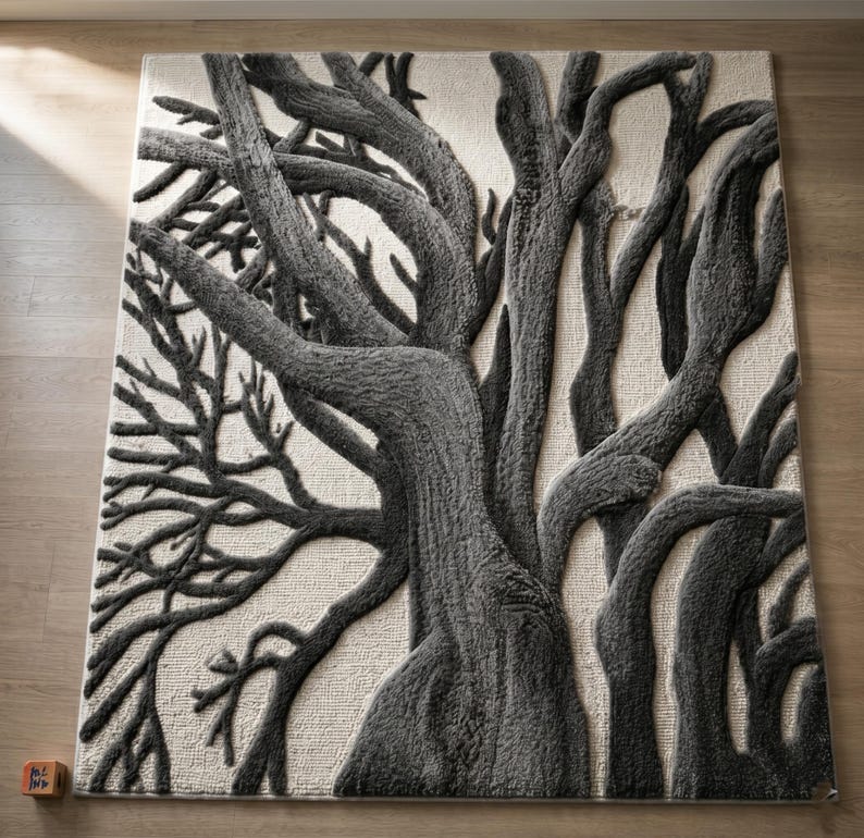 Buy 3D Textured Tree Rug, Hand-tufted Monochrome Woodland Carpet ...