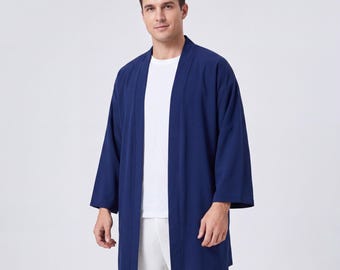 Minimalist Men Kimono Style Cardigan | Lightweight Open Front Top | Minimalist Summer Loose Fit