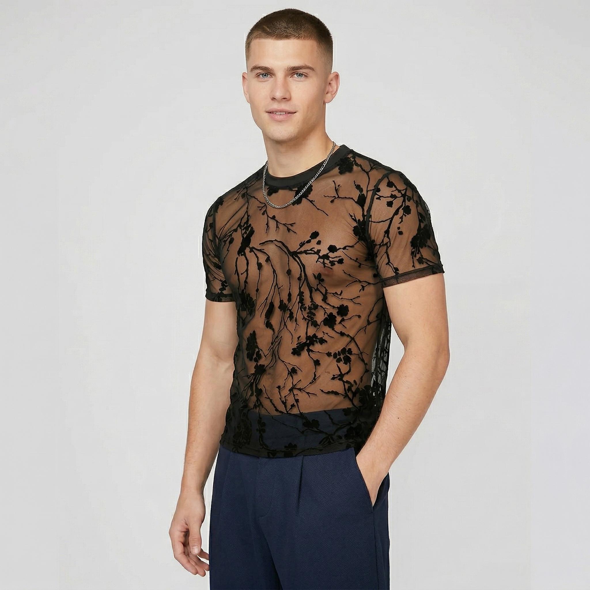 カットソー(長袖/七分) HYEON sheer tops "flower" / beige sheer tops 