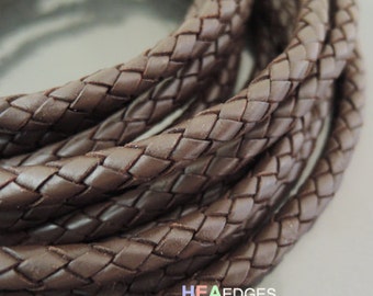 Leather Cord 6mm - Brown Round Braided Bolo Genuine Leather Cord ( Hole Inside )