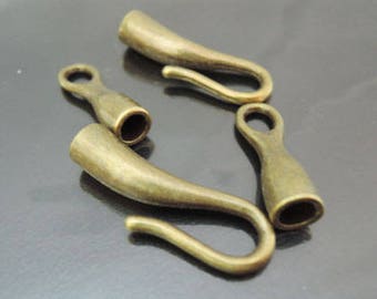 Finding - 2 Sets Antique Brass End Cap S Hook Toggle Clasp Clousure Fastener Buckle for Round Leather Cord 30mm & 23mm ( Inside 5mm )