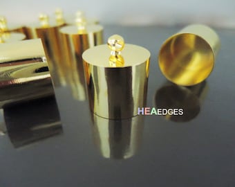 4pcs Gold End Caps 17mm - Findings Gold Plaqué Very Large Leather Cord Ends Cap with Loop 20mm x 18mm