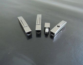 1 Set Silver Square Clasp 3mm - Findings Stainless Steel Square Clasp Leather Cord End Cap Open Connector 28mm x 5mm