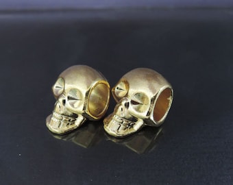 Bracelet Charm - 2 pc Gold Skull Shape Pendant Charm 20mm x 15mm (Inside round hole 8mm diameter)